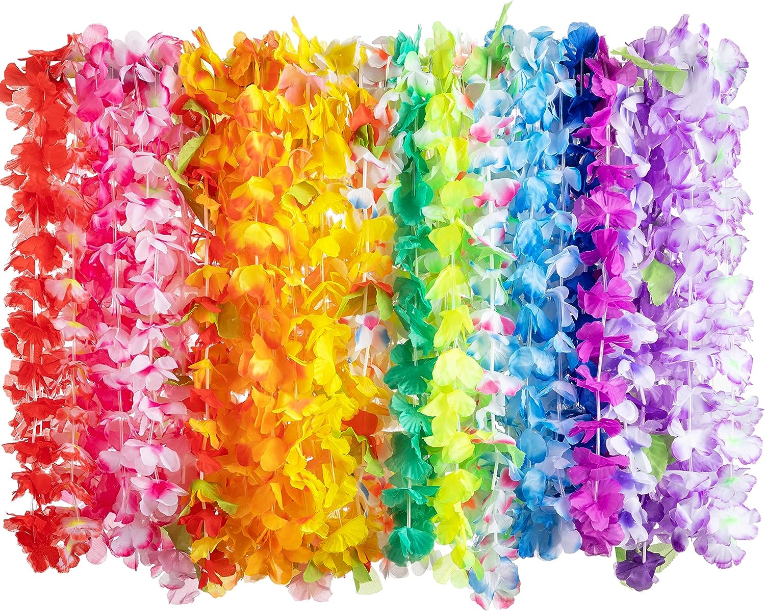 120 Counts Hawaiian Leis Bulk, Colorful Tropical Flower Leis for Kids Adults Hawaiian Beach Luau Party Favors Decorations
